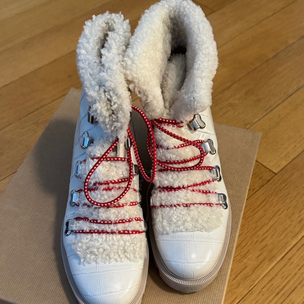 Christian Louboutin White and Red Shearling Boots - Picture 4 of 5